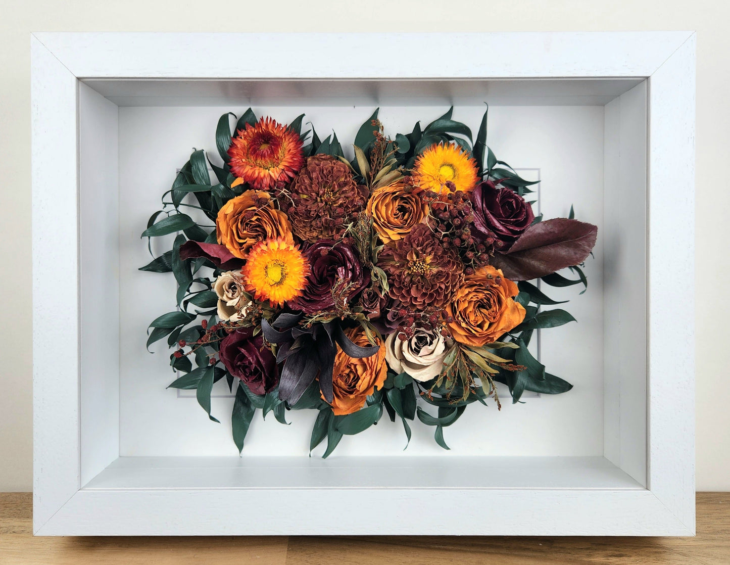 SIÓG Botanicals Blooms Only - No Stems (Landscape) Signature Wedding Flower Artwork in 3D Shadow Box (16"x 21" / 40cm x 50cm)