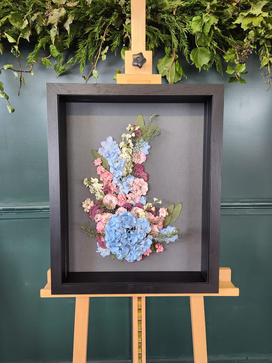 SIÓG Botanicals Black frame/ Charcoal €520 (€270 after deposit) Wedding Bouquet as 3D Art (16"x 21" / 40cm x 50cm)