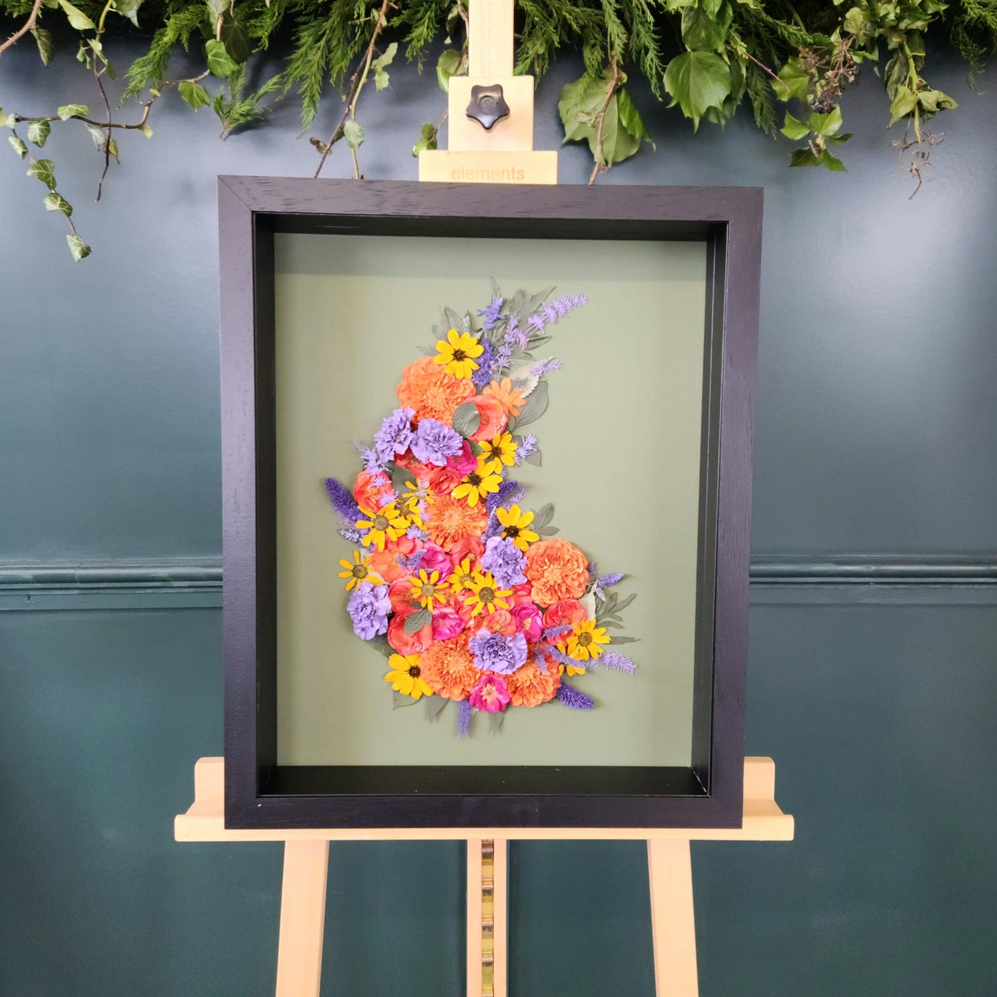 SIÓG Botanicals Black frame/ Green €520 (€270 after deposit) Wedding Bouquet as 3D Art (16"x 21" / 40cm x 50cm)