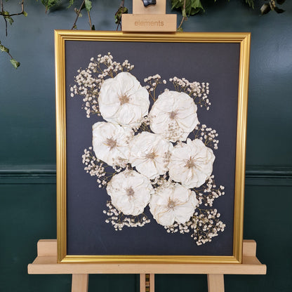SIÓG Botanicals Gold Frame/ Charcoal Signature Pressed Wedding Bouquet (16"x20" / 40cm x 50cm)