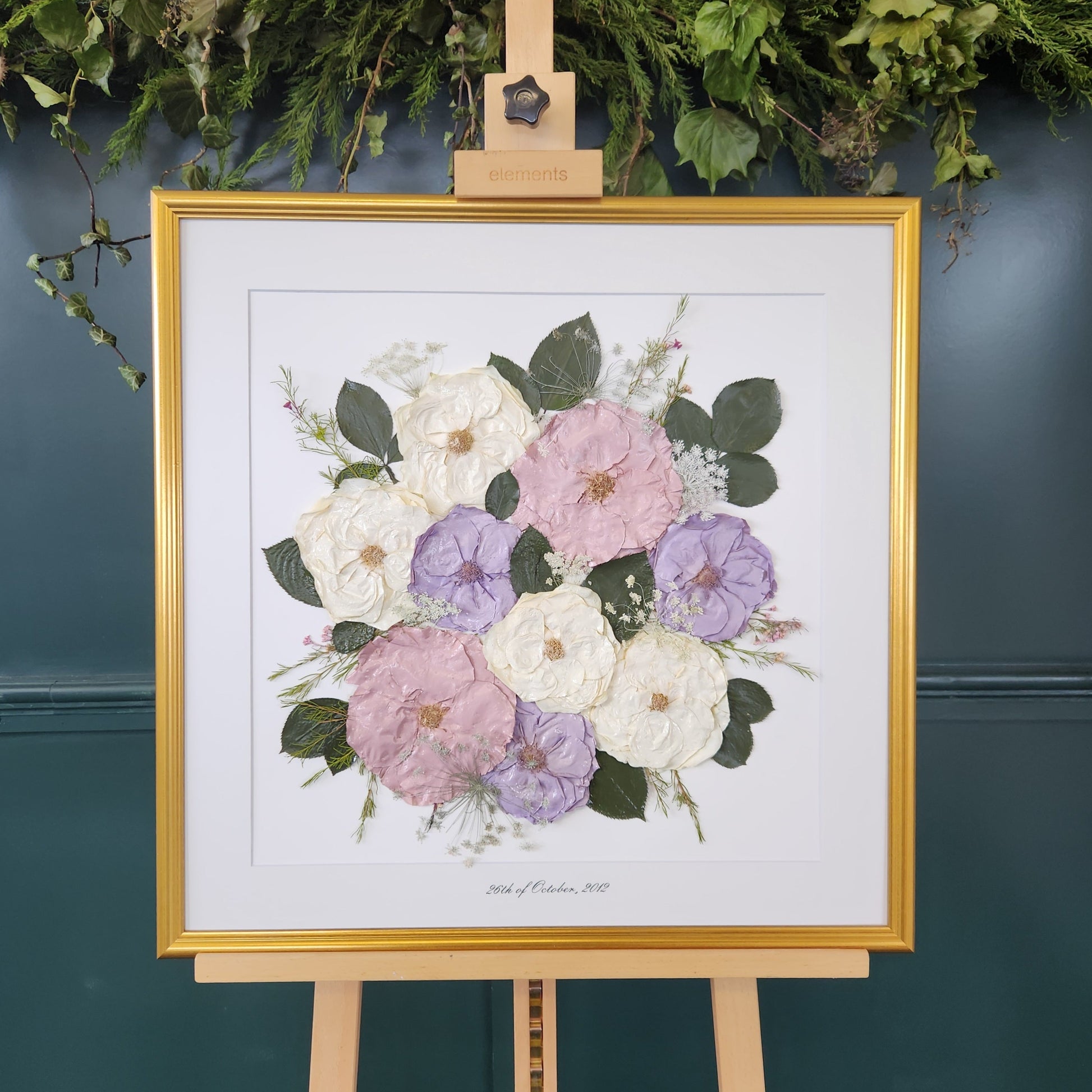 SIÓG Botanicals Gold Frame/ Ivory €680  (€430 after deposit) Eternal Elegance Pressed (24" x 24" / 60cm x 60cm)