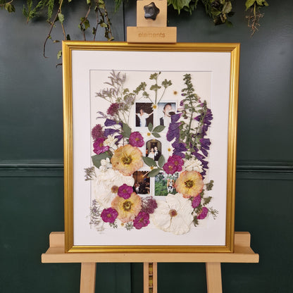 SIÓG Botanicals Gold Frame/ Ivory Signature Pressed Wedding Bouquet (16"x20" / 40cm x 50cm)