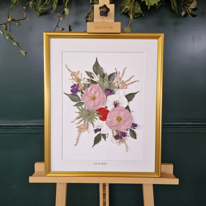 SIÓG Botanicals Gold Frame/ Ivory Signature Pressed Wedding Bouquet (16"x20" / 40cm x 50cm)