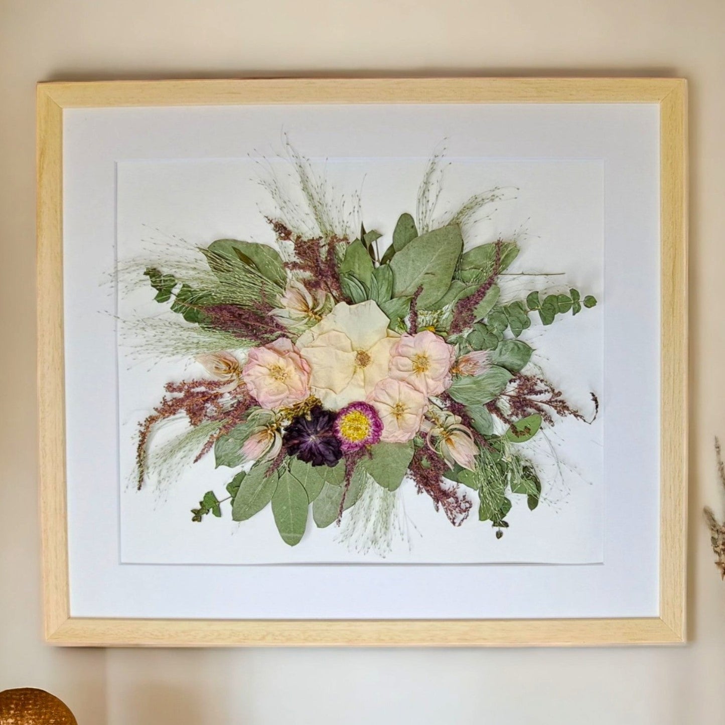 SIÓG Botanicals Natural / Traditional (no spacing) Pressed Flower Artwork on Canvas: 40cm x 50cm