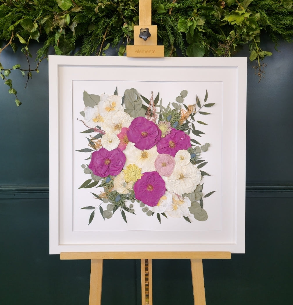 SIÓG Botanicals White Frame/ Ivory €650 (€400 after deposit) Eternal Elegance Pressed (24" x 24" / 60cm x 60cm)