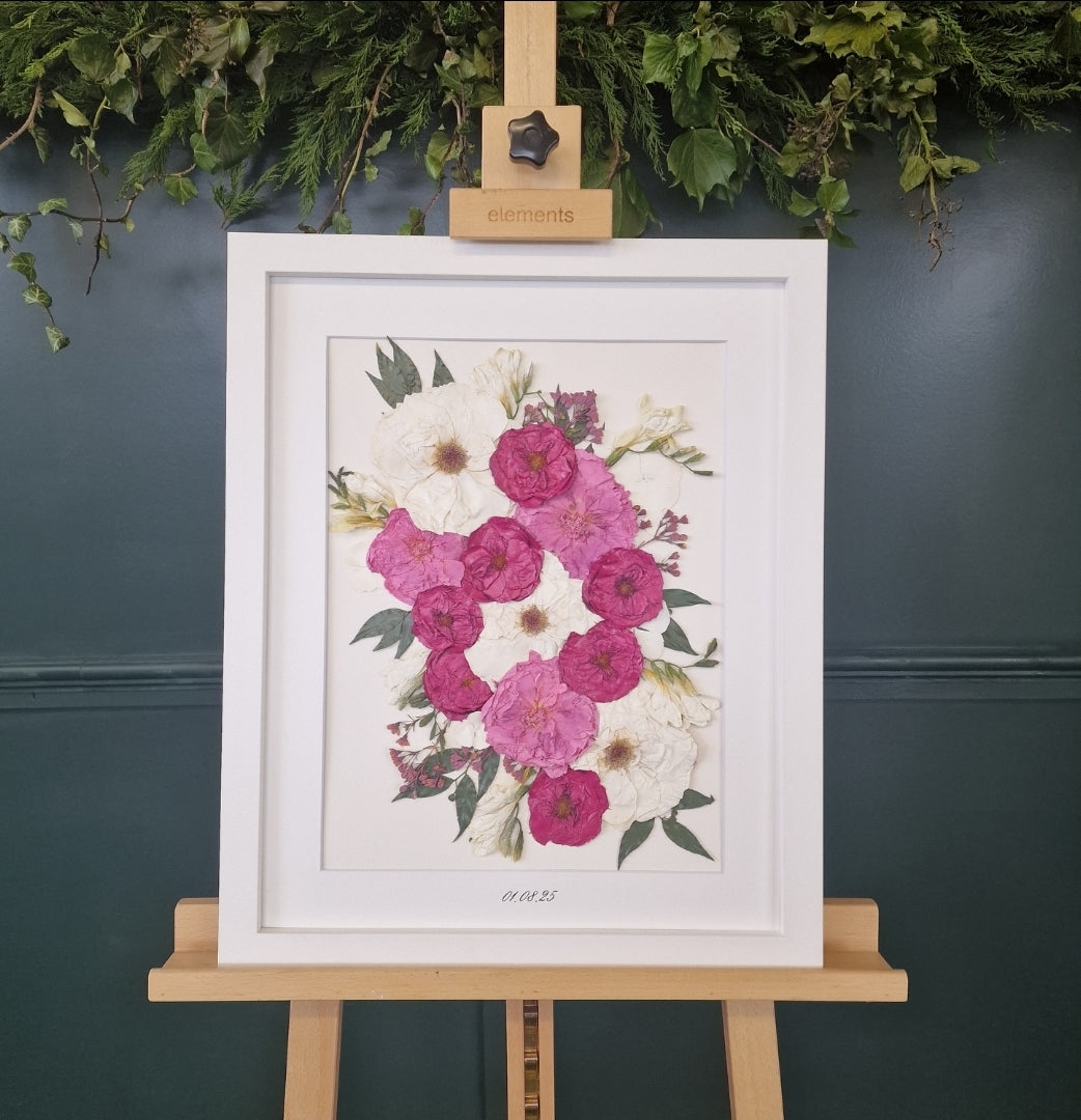 SIÓG Botanicals White Frame/ Ivory Signature Pressed Wedding Bouquet (16"x20" / 40cm x 50cm)